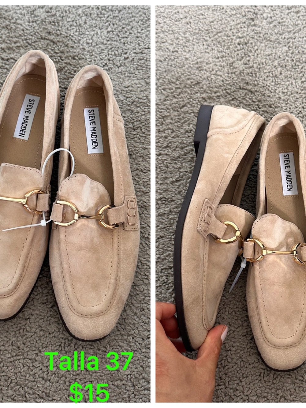 Steve Madden Beige Suede Loafers with Gold Horsebit